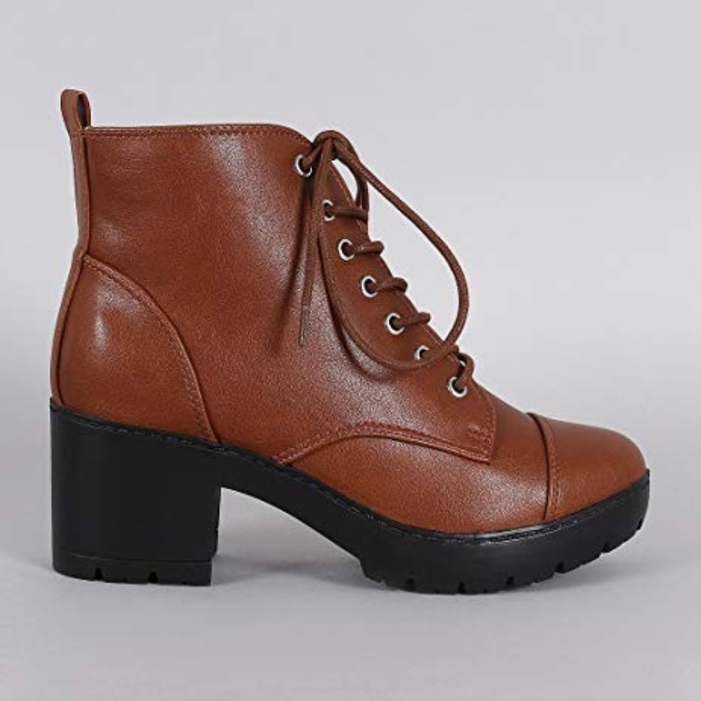Lug Combat Cap Toe Booties Women's  Ankle Booties - Picture 3 of 4